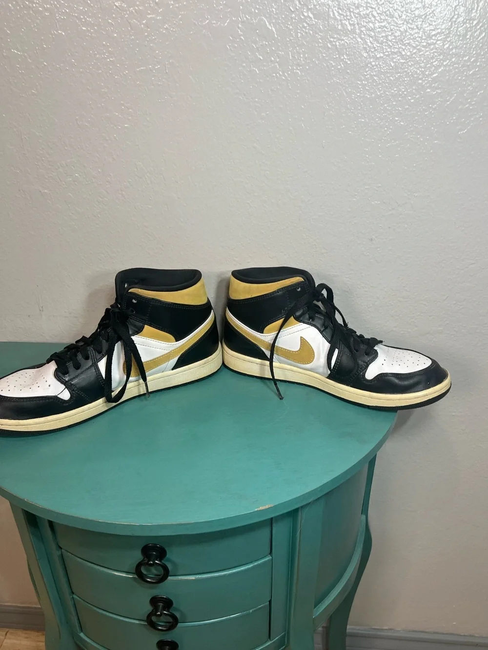 Black White and Yellow High-Top Air Jordans Sneakers